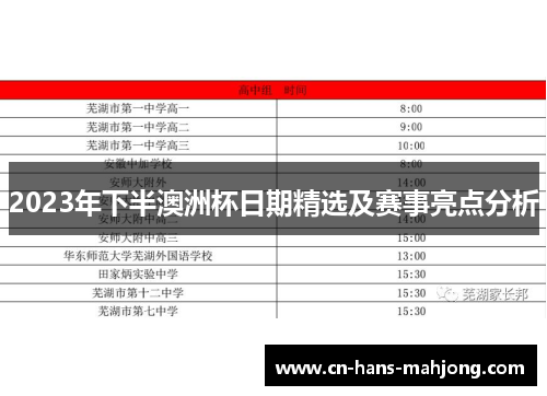 2023年下半澳洲杯日期精选及赛事亮点分析