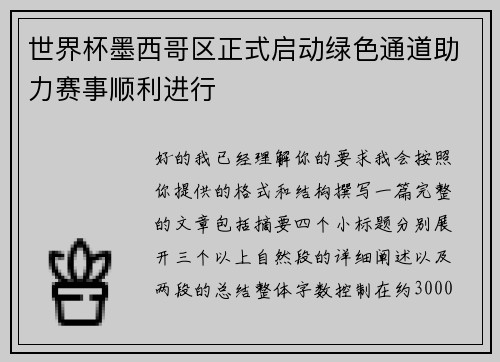 世界杯墨西哥区正式启动绿色通道助力赛事顺利进行